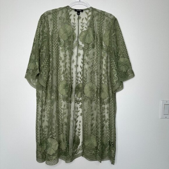 Torrid Lace Crochet Kimono Size M Granite Green Mesh - Picture 1 of 10